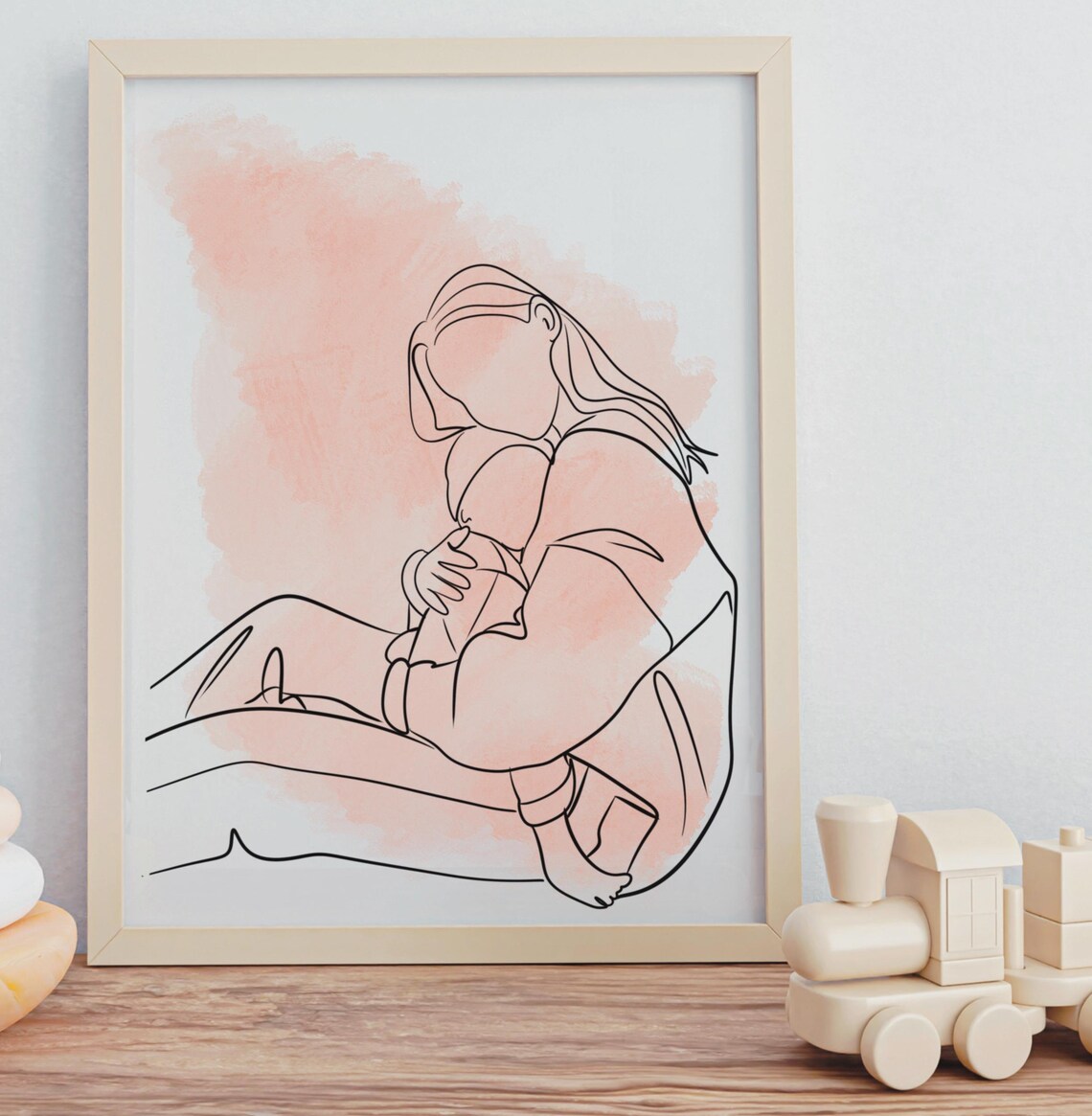 Pregnant Woman Profile Blush Watercolor Maternity Line Art Poster - Image 2