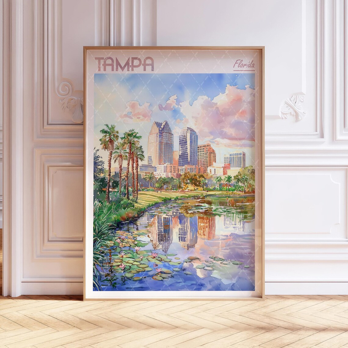 Tampa Watercolor Poster, Florida Travel Wall Art