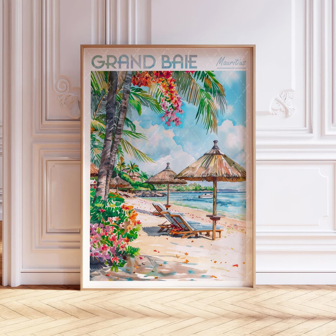 Grand Baie Watercolor Travel Poster, Mauritius