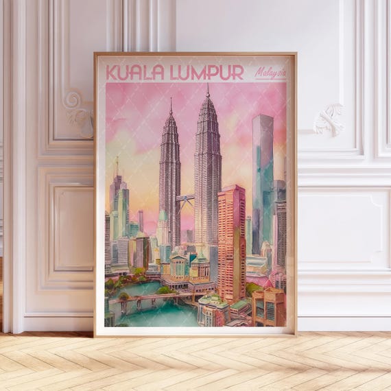 Kuala Lumpur Watercolor Art Print City Malaysia Asia Travel Poster World Cities Wall Pastel Colors