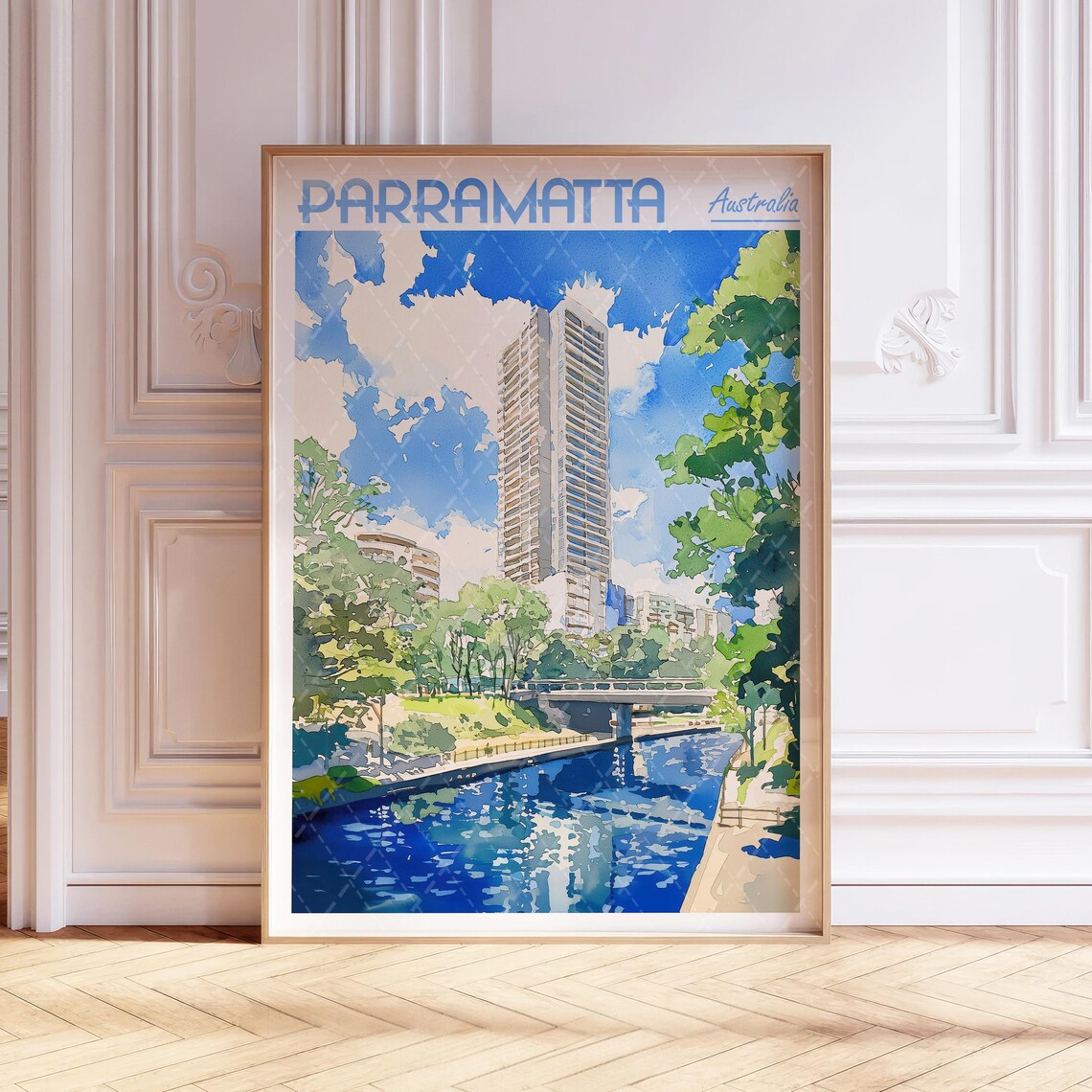 Parramatta Australia Watercolor Riverside City Travel Poster