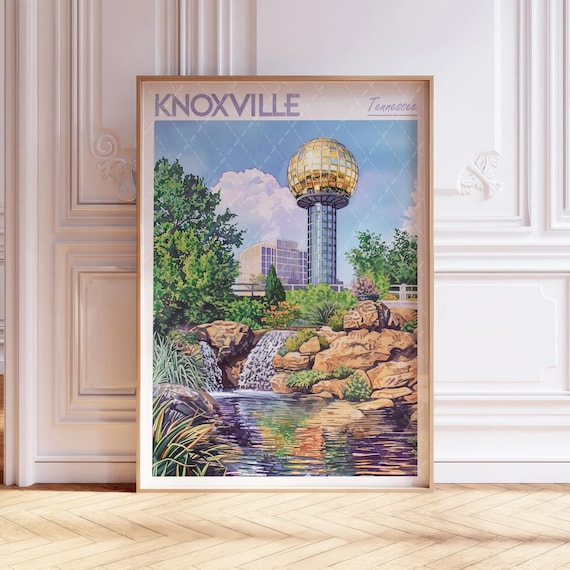 Knoxville Tennessee Sunsphere Gold Sphere Watercolor Travel Poster