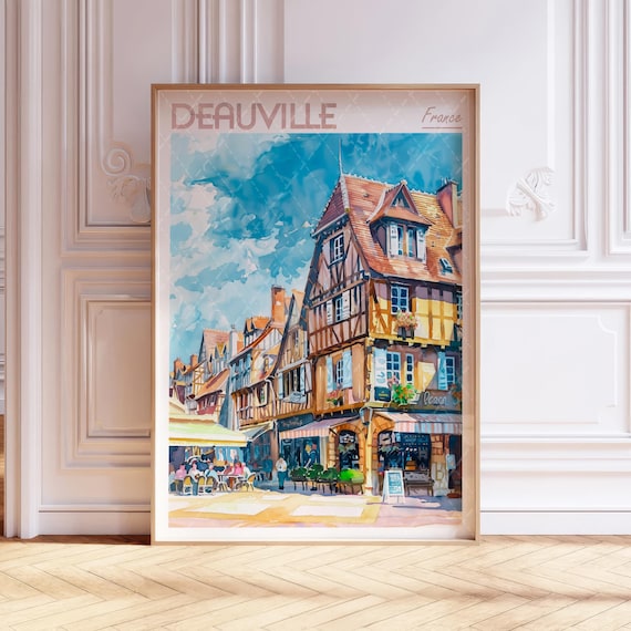 Deauville France Norman Half Timbered Street Watercolor Travel Poster