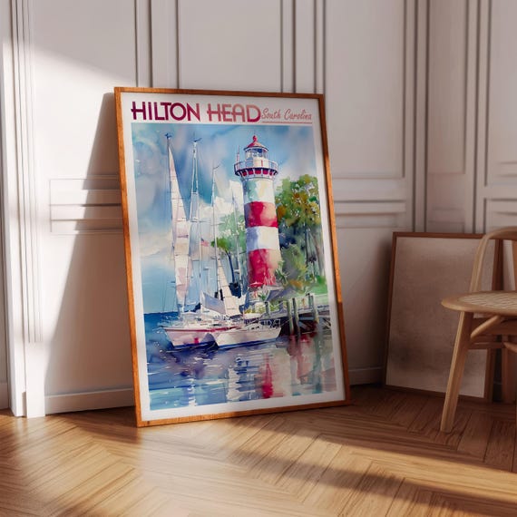 Hilton Watercolor Poster City Skyline Wall Art United States South Carolina Print Pastel Color