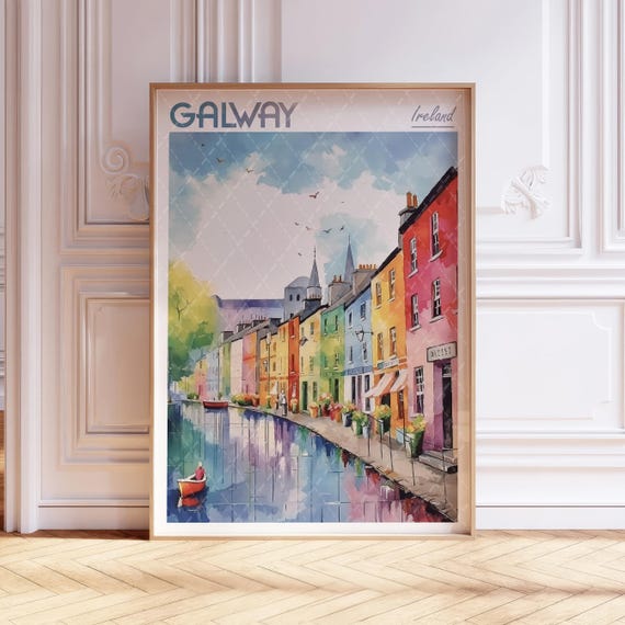 Galway Watercolor Art Print City Ireland Europe Travel Poster World Cities Wall Pastel Colors