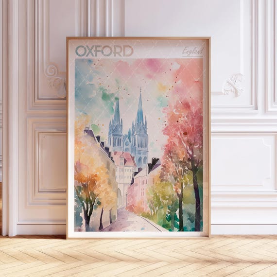 Oxford Watercolor Poster World Cities Wall Art Finland Europe Travel City Pastel Colors