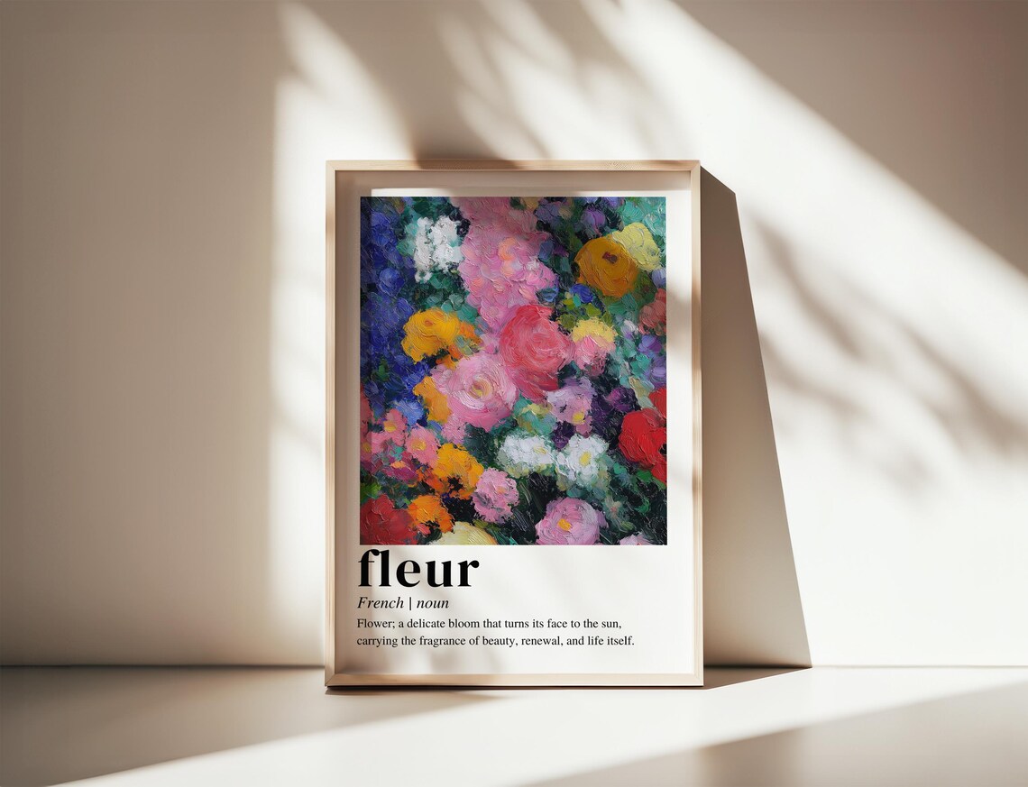 Fleur French Word Art Colorful Floral Painting Definition Poster