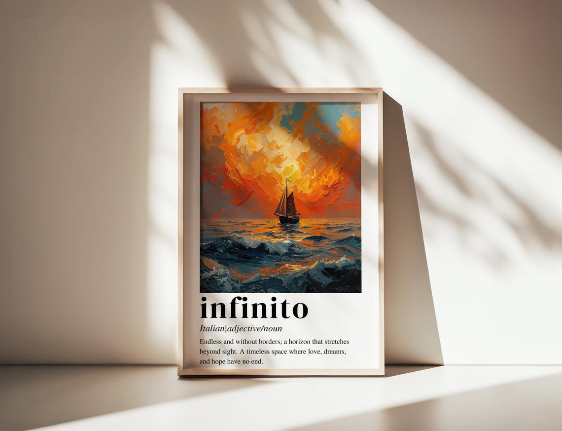 Infinito Italian Word Sailboat Sunset Definition Ocean Art Poster