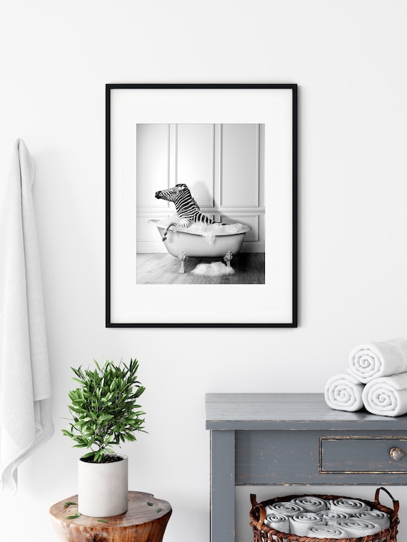 Cute Zebra In Tub Bathroom Wall Art Print
