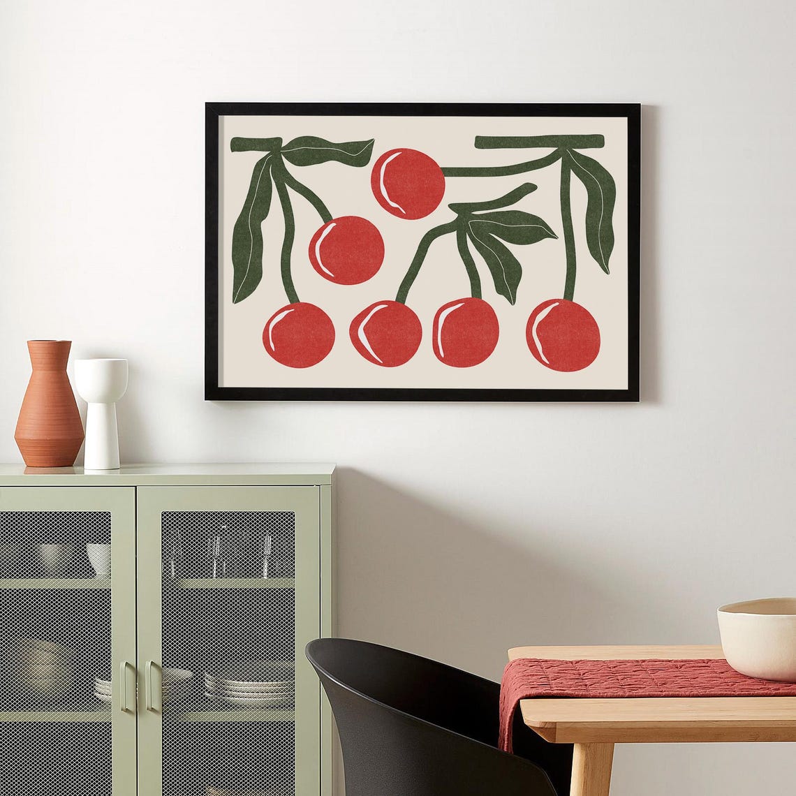 Red Cherries Minimal Botanical Fruit Illustration Trendy Print - Image 3