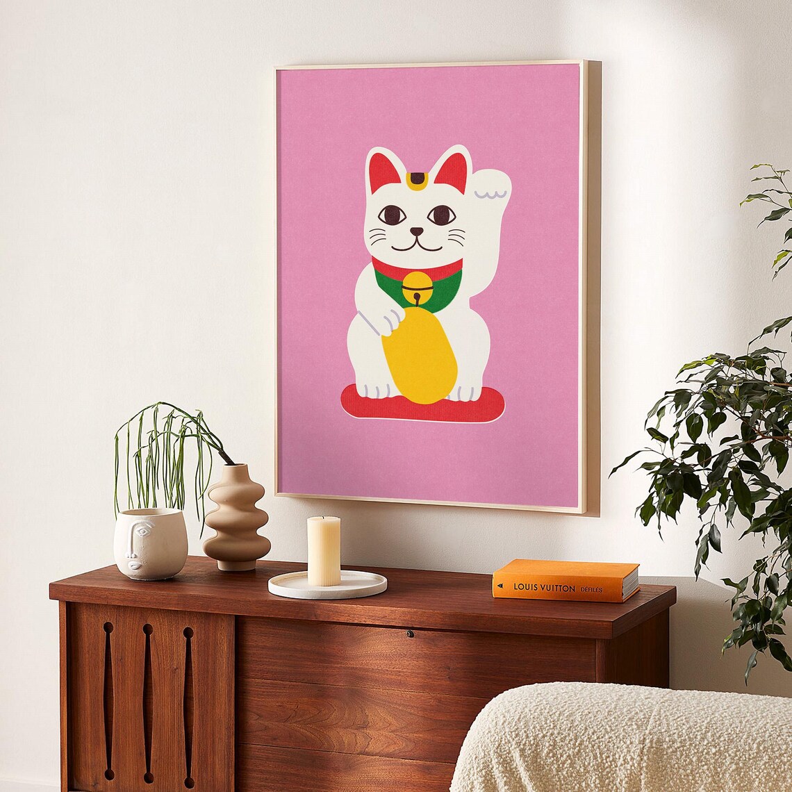 Pink Japanese Lucky Cat Maneki Neko Fortune Cat Cute Kawaii Poster - Image 2