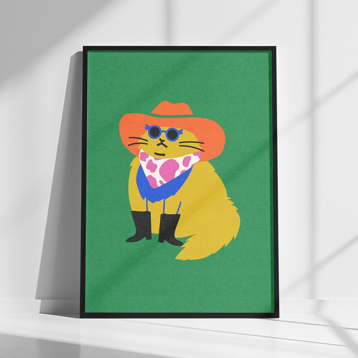 Cool Cowboy Cat With Sunglasses Fun Western Kitty Illustration Print