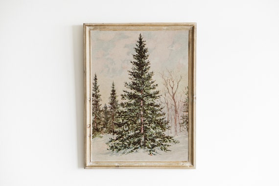 Vintage Christmas Tree Poster, Antique Winter Decor