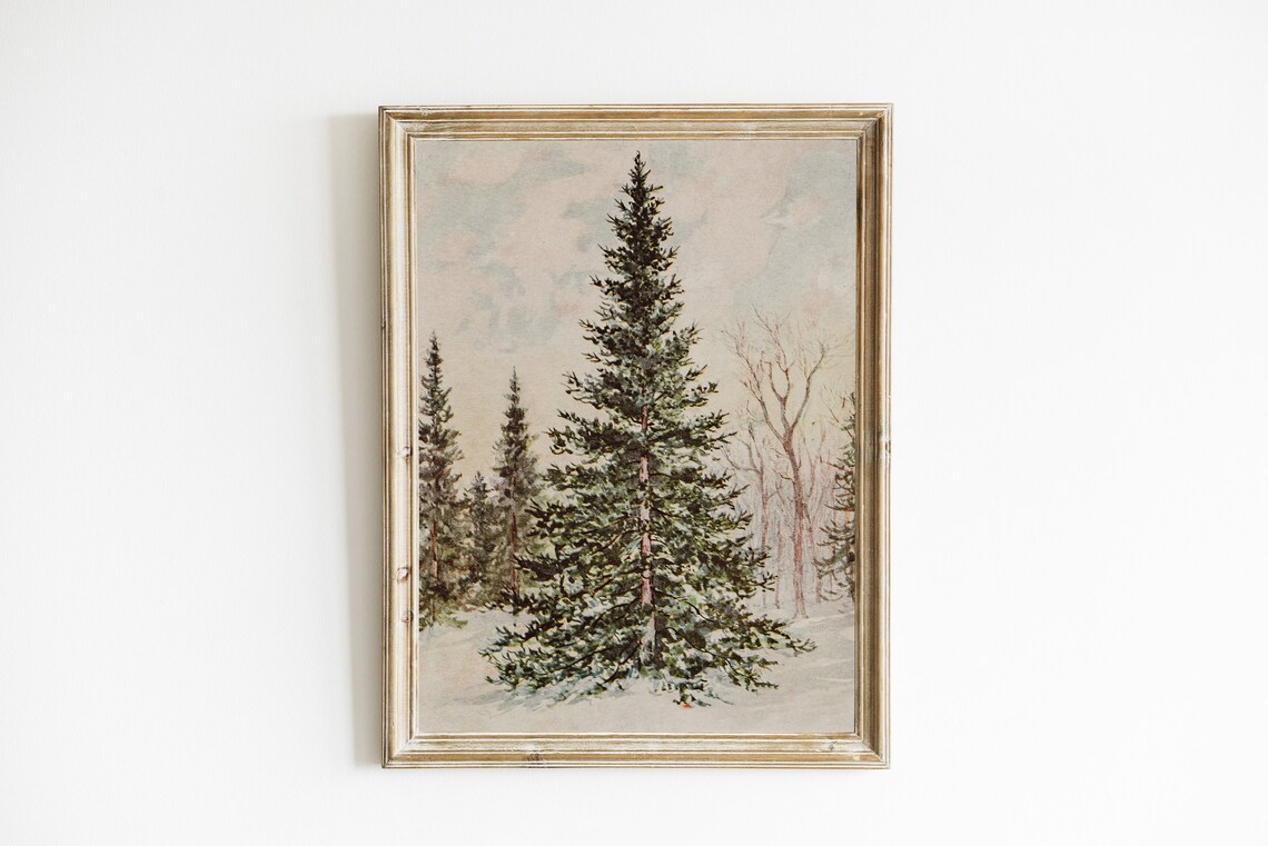 Vintage Christmas Tree Poster, Antique Winter Decor