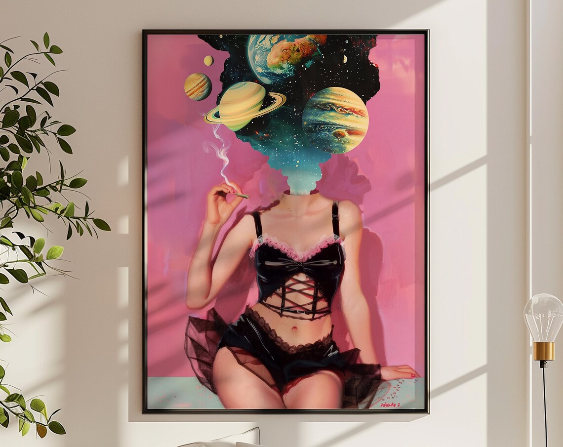 Openminded 6 Space Pin Up Retro Surrealism Art Print