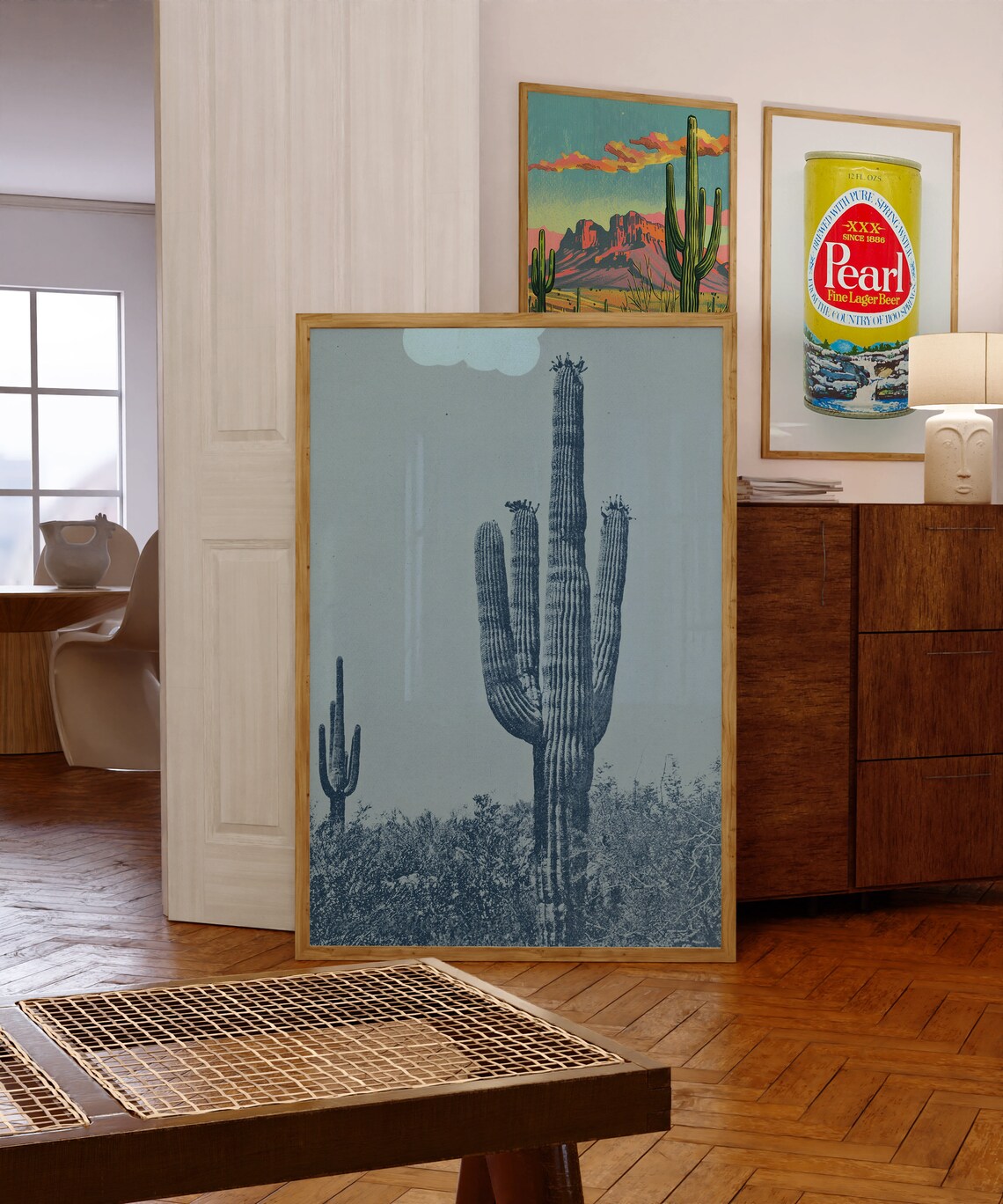 Vintage Saguaro Cactus Desert Poster, Arizona Travel