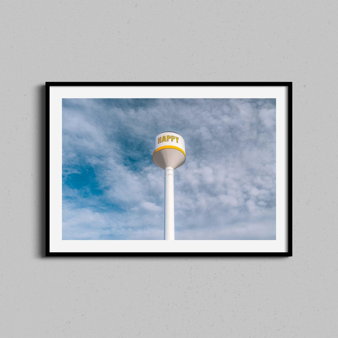 Happy Texas Water Tower Blue Sky Minimalist Americana Photo Poster