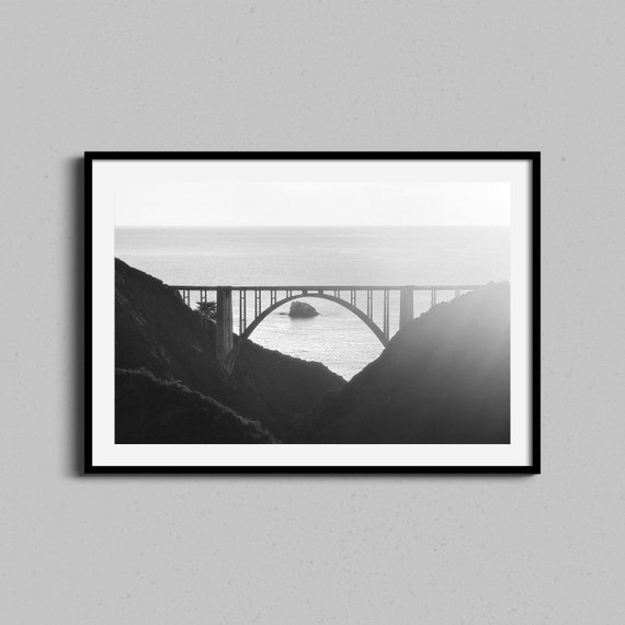 Coastal Black And White Wall Art Big Sur Bixby Bridge Photo Ocean Print Beach Sunset Travel West Coast Fathers Day
