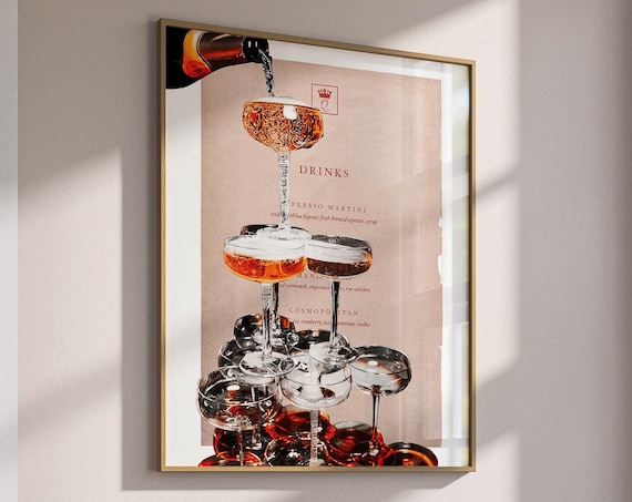 Champagne Bar Cart 70s Retro Art Print