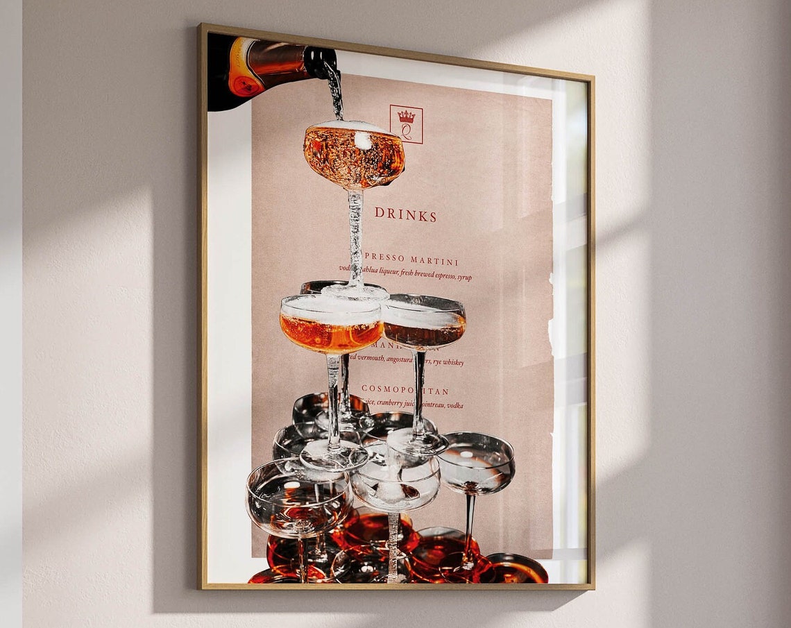 Champagne Bar Cart 70s Retro Art Print