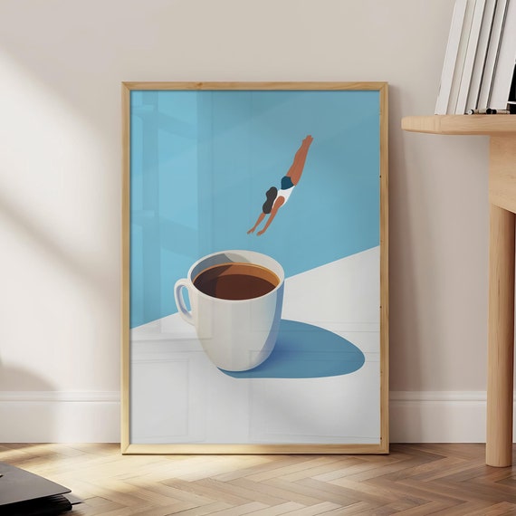Coffee Diver Print Lover Prints Trendy Kitchen Poster Espresso Wall Art Good Morning Digital File