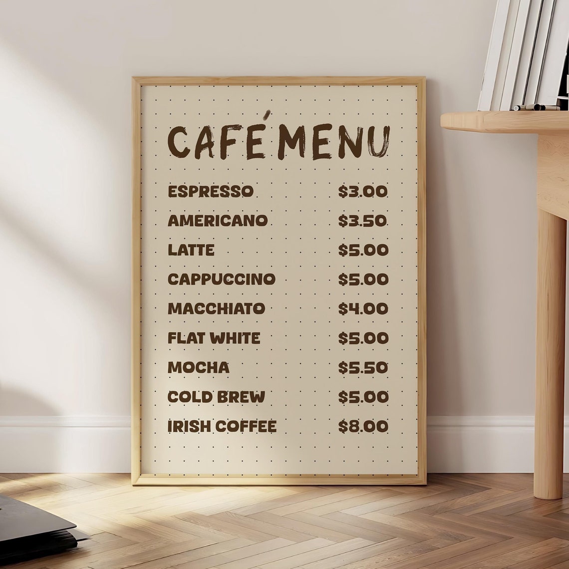 Coffee Bar Menu Print Morning Retro Poster Italian Espresso Gift Kitchen Wall Art Optional Frame