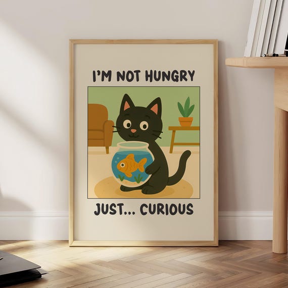 Funny Cat And Fish Tank Poster Aquarium Matisse Playful Lover Wall Art Cute Black Goldfish Print Optional Frame