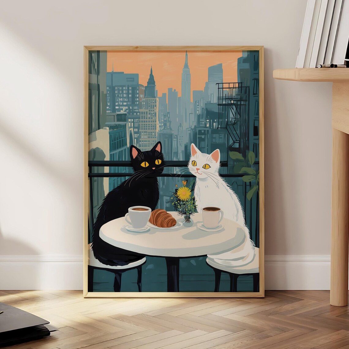 Cats New York Coffee Vintage Retro Art Print