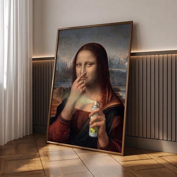 Mona Lisa Funny Bathroom Poster Bad Smell Quirky Print Stinky Toilet Humor Wall Art Retro Prints Digital File