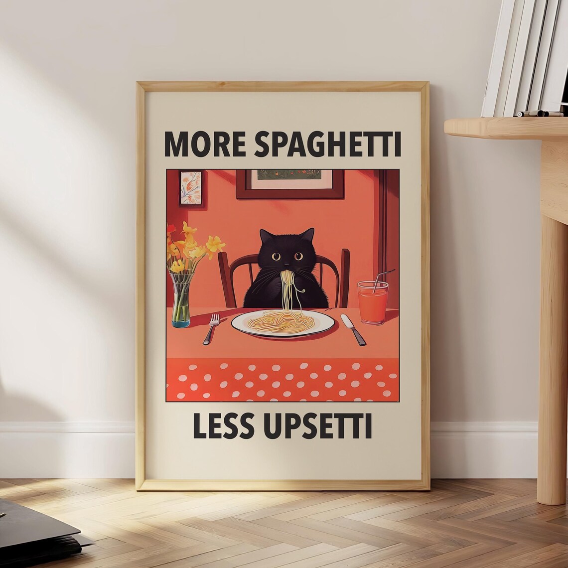 More Spaghetti Less Upsetti Cat Pasta Art Print