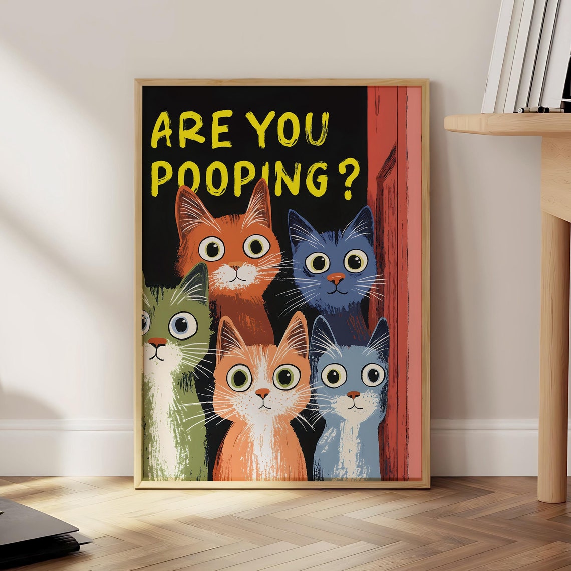 Are You Pooping Toilet Cat Print Vintage Bathroom Wall Decor Funny Art Humorous Prints Cats Poster Optional Frame