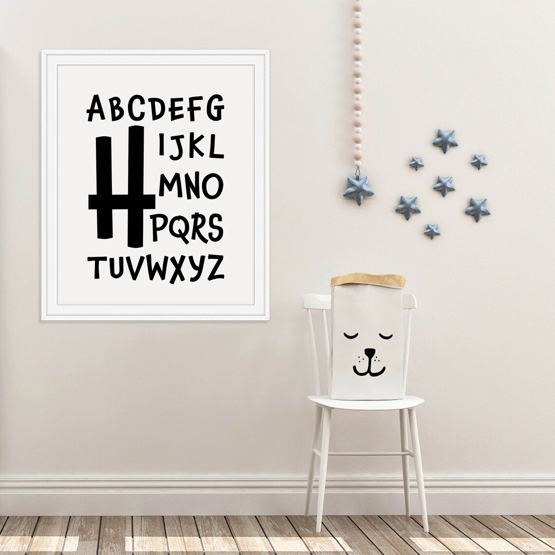 Nursery Alphabet Poster with Big Letter H Black and White Kids Art - Image 2