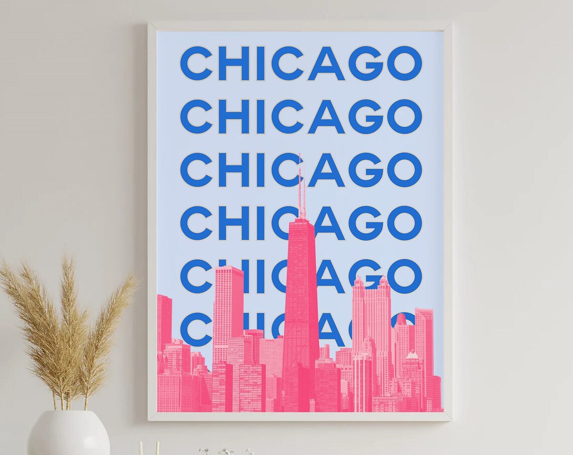 Chicago Preppy Travel Poster, Trendy Retro Print