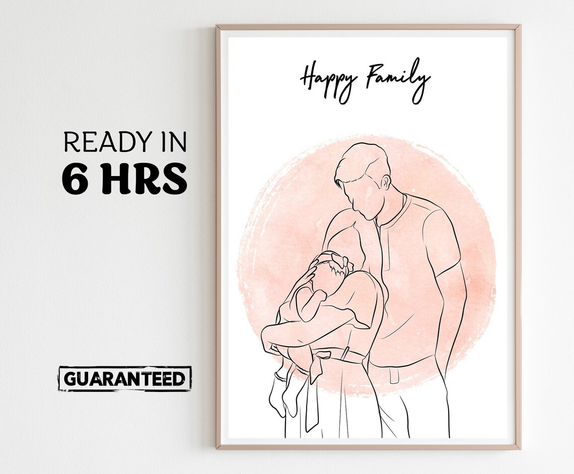 Custom Faceless Family Line Art Print for Dad