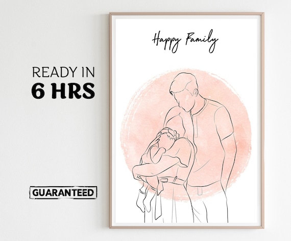 Custom Faceless Family Line Art Print for Dad