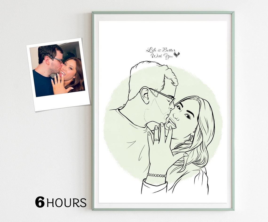Personalized Couple Line Art Kiss Custom Portrait Wall Poster