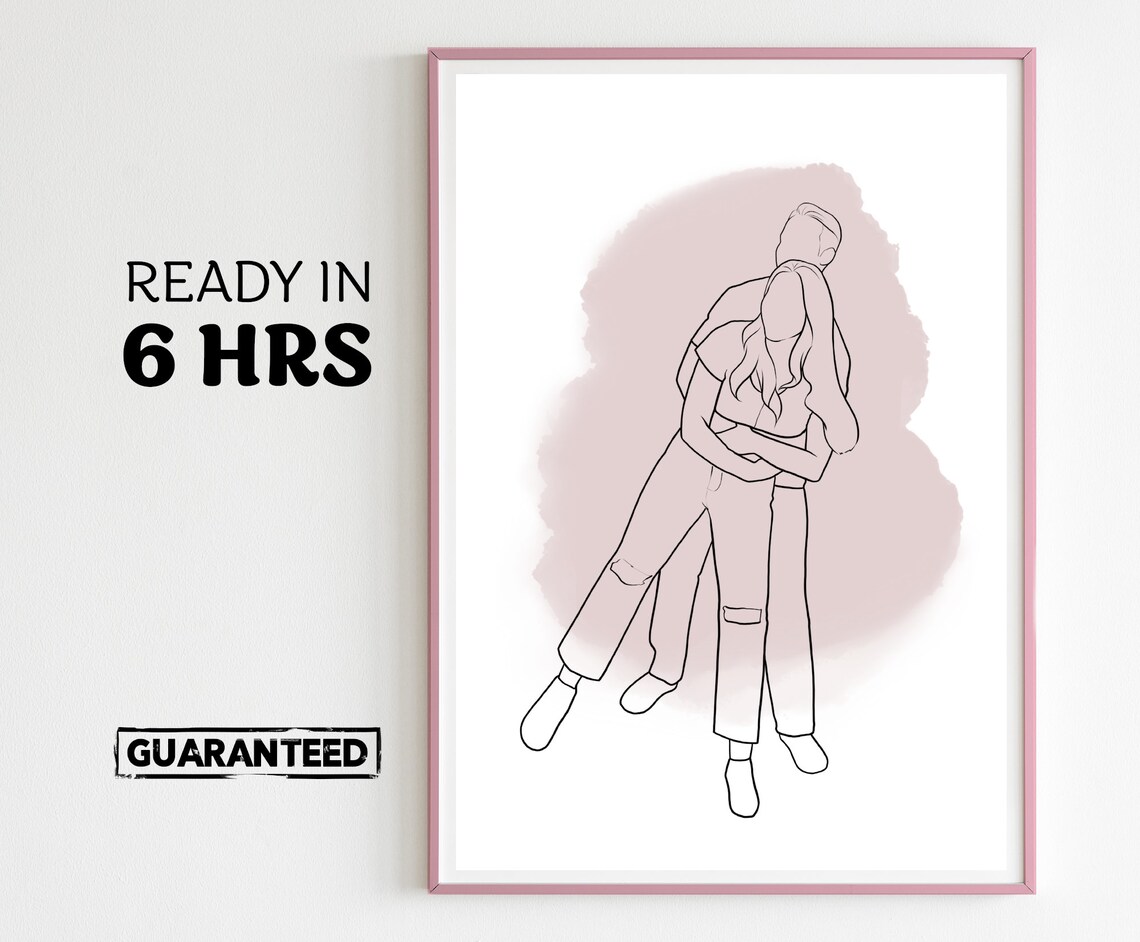 Custom Line Art Couple Portrait with a Playful Piggyback Ride Poster