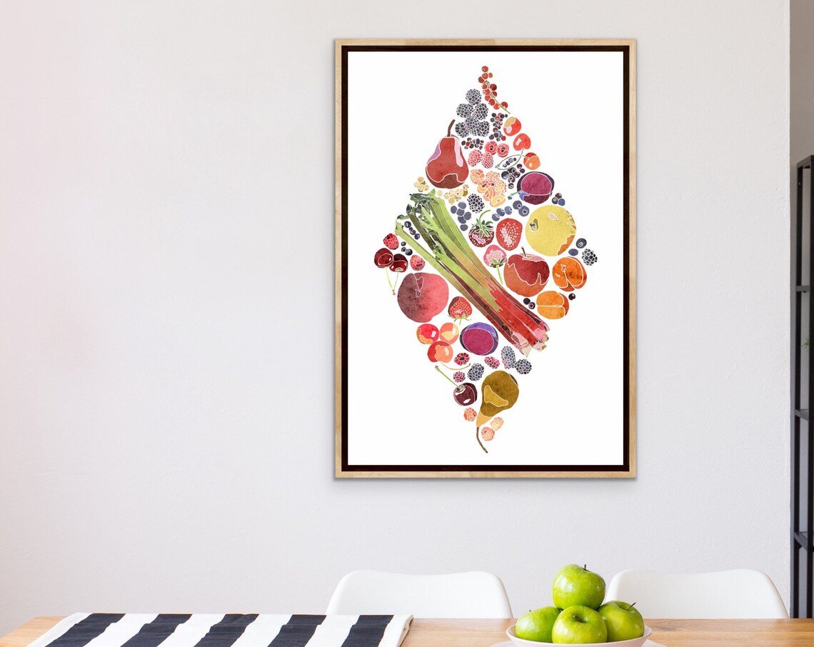 Diamond Fruit Arrangement Watercolor Kitchen Harvest Wall Art