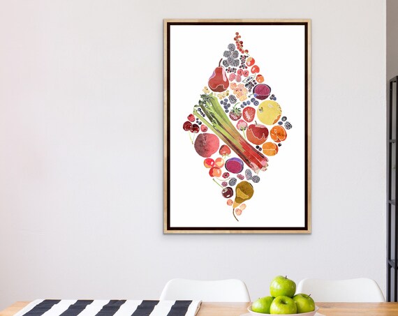 Diamond Fruit Arrangement Watercolor Kitchen Harvest Wall Art