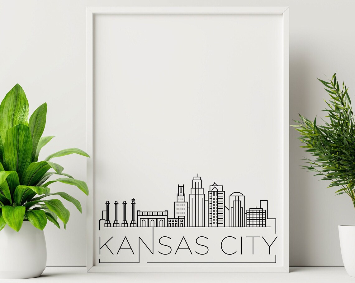 Kansas City Skyline, Black and White Art Print