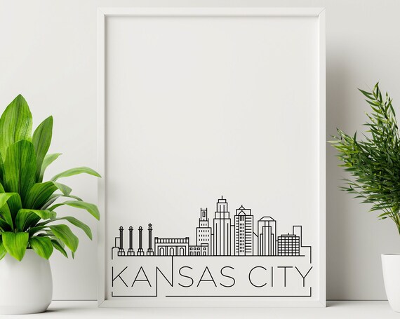 Kansas City Skyline, Black and White Art Print