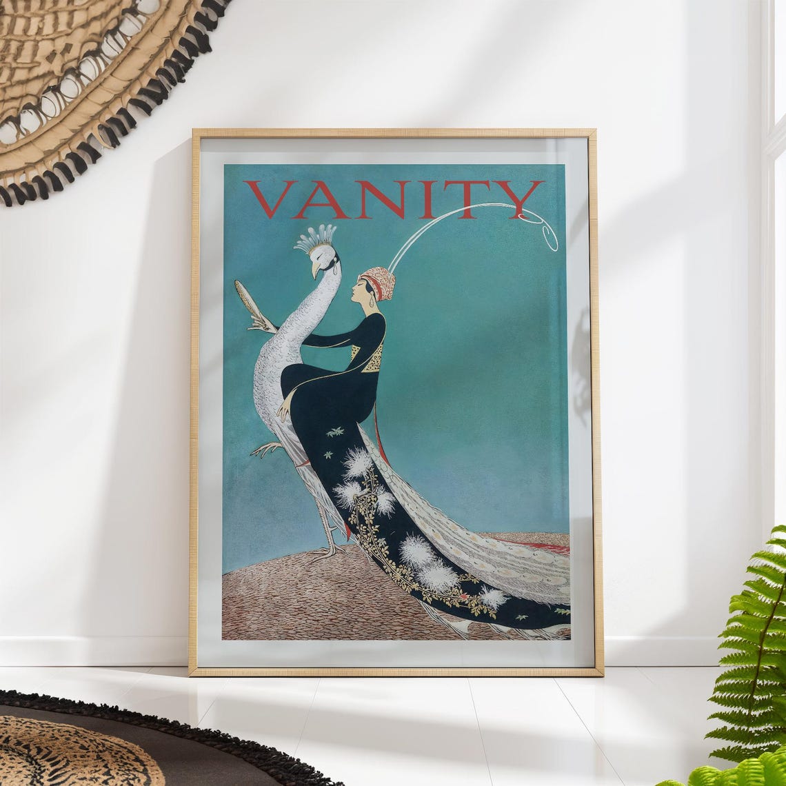 Vanity Peacock Lady Art Deco Vintage Fashion Illustration Poster