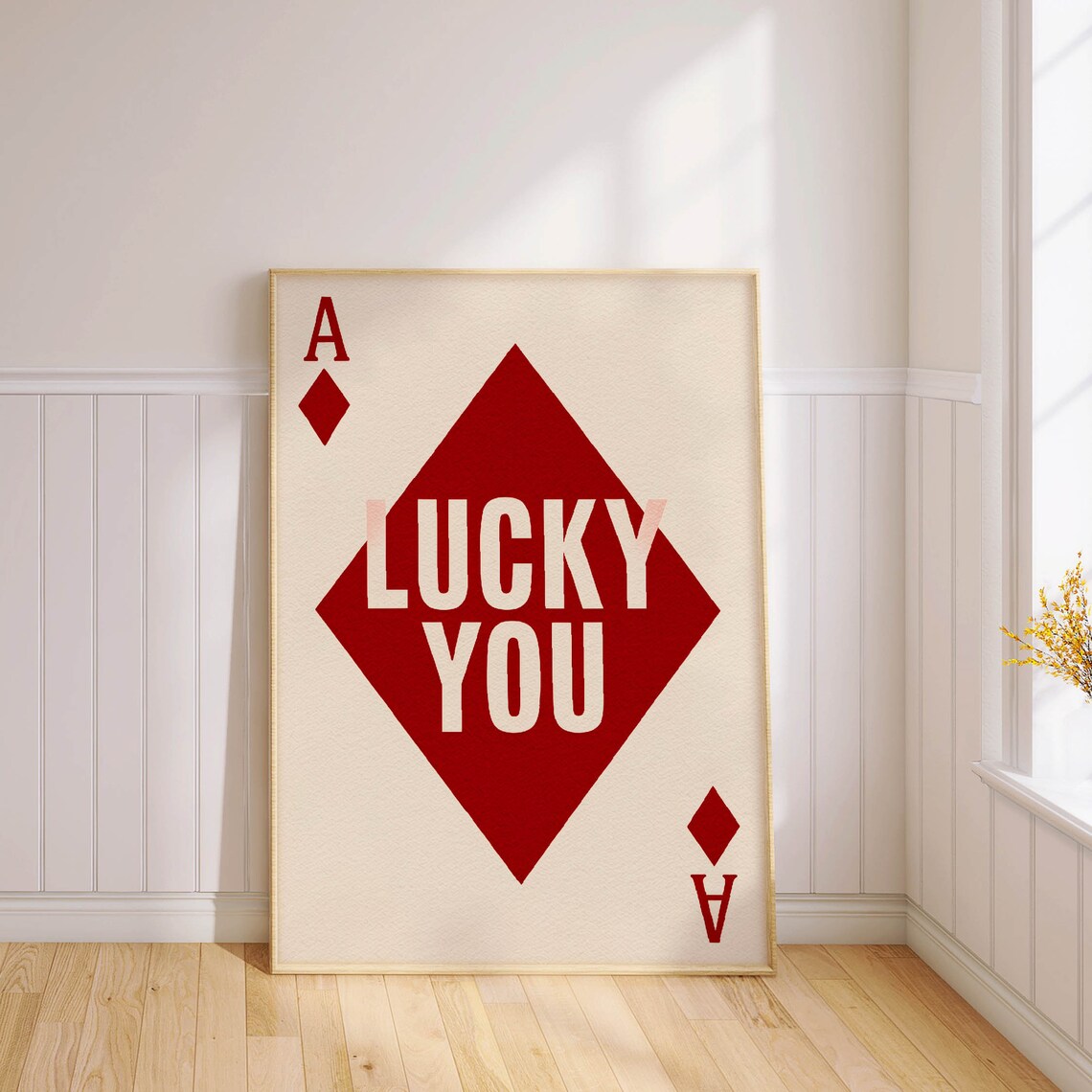Lucky You Ace of Diamonds Oversized Red Minimalist Card Poster - Image 2