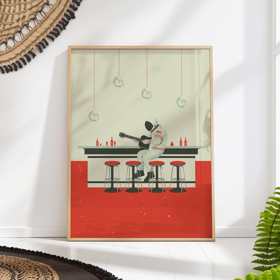 Astronaut Guitar Retro Space Bar Poster