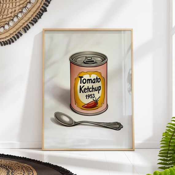 Tomato Ketchup Art Print Retro Kitchen Poster Foodie Wall Decor Gift