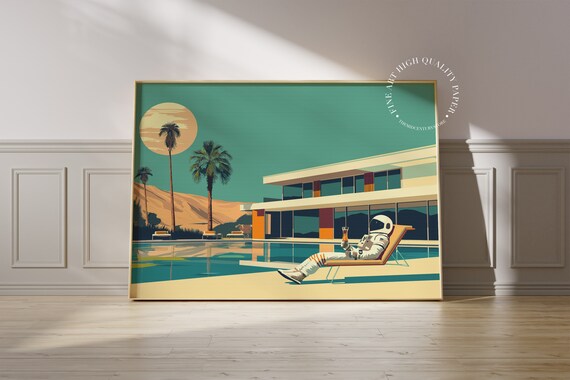 Astronaut Pool Cocktail Print Mid Century Modern Art Mcm Tropical Poster Printed On Luxury Paper