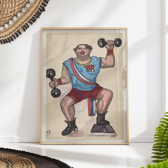 Vintage Circus Strongman With Dumbbells Retro Gym Illustration Poster