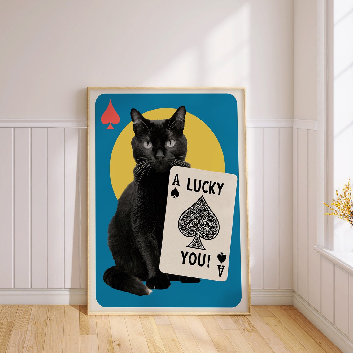 Black Cat Ace of Spades A Lucky You Poker Card Whimsical Fun Poster - Image 3