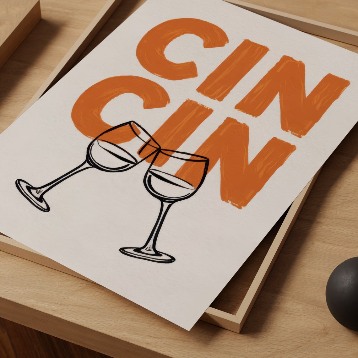 Cin Cin Italian Cheers Clinking Wine Glasses Orange Toast Print - Image 2