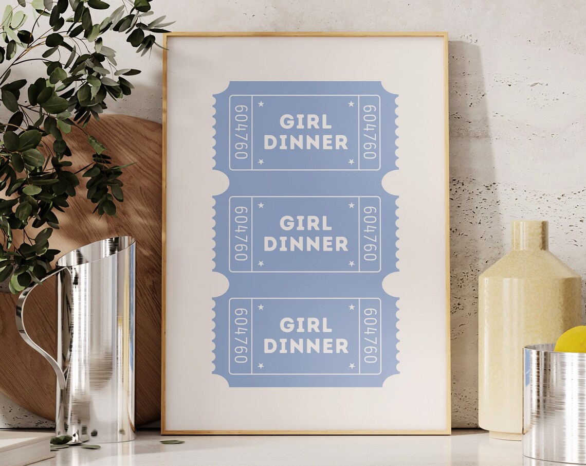 Girl Dinner Print, Preppy Retro Kitchen Art
